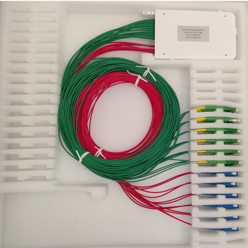 WBT Splitter Cassette 12x1*2, 2.5m RED SC/UPC in, 2m GREEN LC/APC out