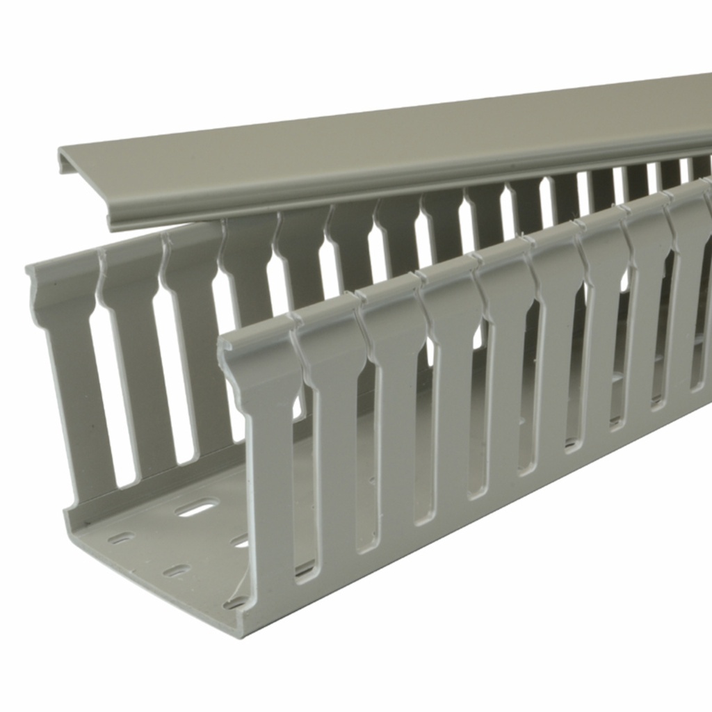 Slotted Panel Trunking W.100mm x H80mm Grey Narrow 2m Length