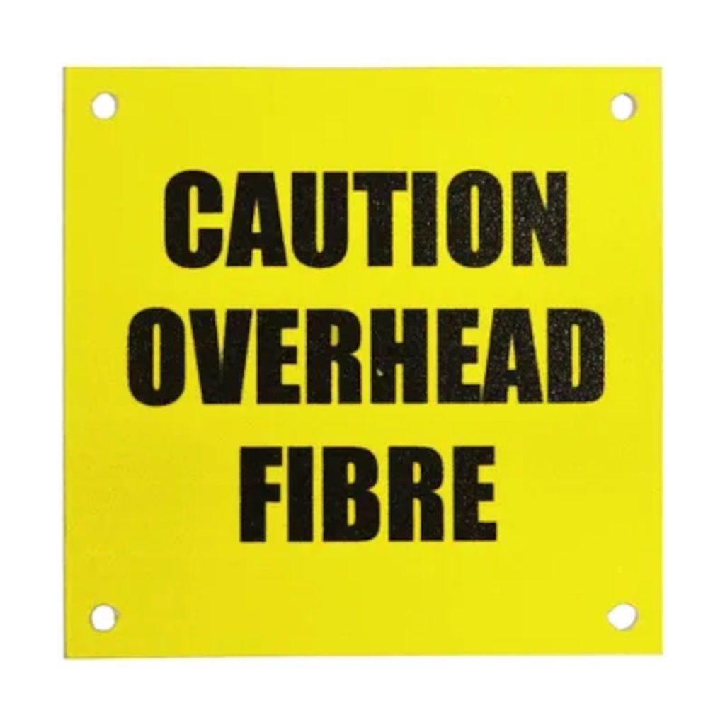 Caution Fibre Overhead Label 70x70mm